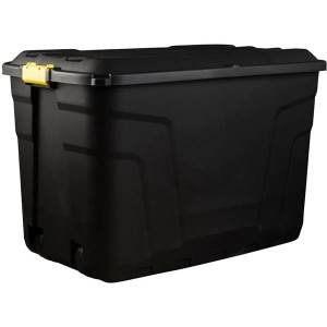 Strata Heavy Duty Storage Trunk on Wheels, 190 Litre Capacity, Black, Stackable, 100cm x 59cm x 66cm Dimensions