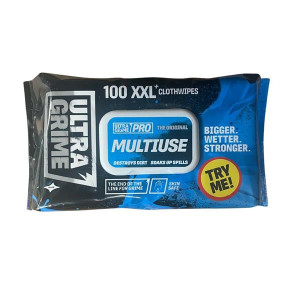 Ultra Grime Pro Multiuse Cloth Wipes, 100Pk XXL, for Cleaning Hands, Tools, and Surfaces, Oil, Grease, Ink, and More, Aloe Vera and Vitamin E, 38cm x