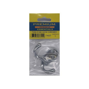 Premium Choice Twin Robe Hook Chrome, Double Hook Design, High-Quality Chrome Finish, 5.5cm x 7cm, Bathroom Storage and Organization