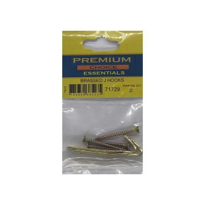 Brassed J Hooks by Premium Choice, Pack of 2, Brass, 6.5cm