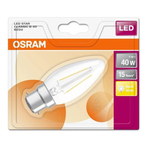 Osram 4W (40W) B22 LED Candle Bulb, Clear LED Filament, 470 Lumen, 2700K, Non-Dimmable