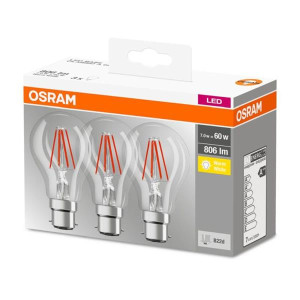 Osram Vendek 7W(60W) B22d LED Glass Clear Filament 3-Pack