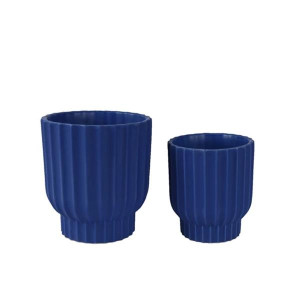 Kaemingk Planter Cobalt Blue Set Of 2, Big Pot - H17cm x W15cm, Med Pot - H13cm x W12cm, Cobalt Blue