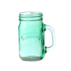 Handled Jar Green, 400ml Capacity, Hand Wash Only, Durable Construction, Unique Green Tint, Ideal for Cocktails and Iced Tea
