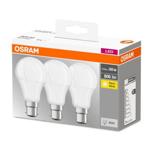 Osram 9.5W(60W) B22 LED Bulb, 3-Pack, Energy Efficient Lighting