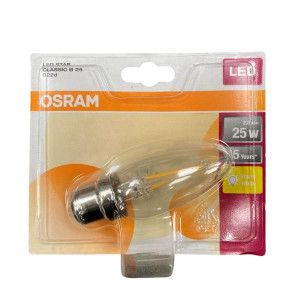 Osram 2.8W B22 LED Candle Bulb, Clear LED Filament, 250 Lumen, Non-Dimmable