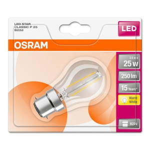 Osram 2.1W (25W) B22 LED Golf Ball Clear Filament Bulb, 250 Lumen, 2700K, Non-Dimmable