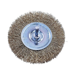 Amtech Wire Wheel 4" for Heavy-Duty Surface Prep, 6.25mm Shank, 4,500 RPM, Brass-Plated Steel Wire Bristles, Metal Surface Cleaning Tool