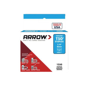 Arrow Staples T50/55 1/4In (1250) for Window Screens & Shades, Shelf Papers, Closet Linings, 1/4 inch / 6mm, 1250 Count