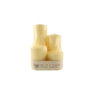 Set of Premium Pillar Candles by Sage, 4 Piece Set, Paraffin Wax, 7x20cm/7x15cm/7x10cm/7x7.5cm, Home Decor
