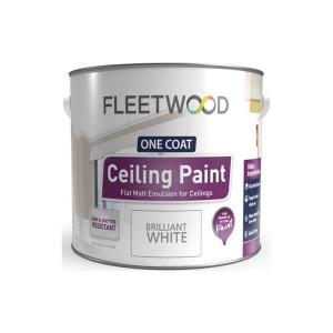 Fleetwood Ceiling Paint One Coat Brilliant White 10L, Drip & Spatter Resistant, Flat Matt Finish, Low Odour