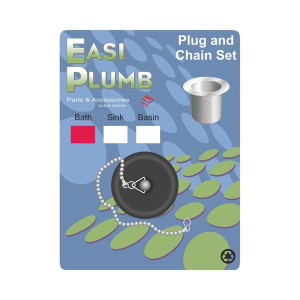 Easi Plumb Bath Plug & Chain Poly, Easy to Apply, Regulates Flow from Baths