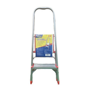 Safeline 2 Step Aluminum Ladder - 150kg Max Load, Slip-Resistant Treads, Safety Rail, Foldable, Compact, Lightweight for Work Safety