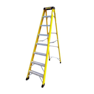 Safeline Fiberglass 8 Step Ladder - EN131 Compliant, 150kg Load Rating, Tool Tray
