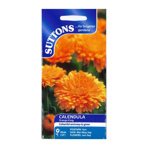 Sutton Seeds Calendula Orange King, Hardy Annual, Giant Orange Flowers, Edible Petals, 45cm (18")