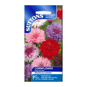 Sutton Seeds Cornflower Polka Dot Mix, Hardy Annual, 38-45cm Height, Easy to Grow