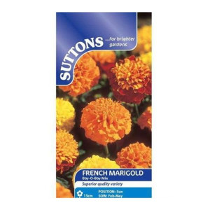 Sutton Seeds French Marigold Boy-O-Boy Mix, Dwarf Golden Yellow Flowers, Weather-Tolerant, Half Hardy Annual, 20-25cm Height