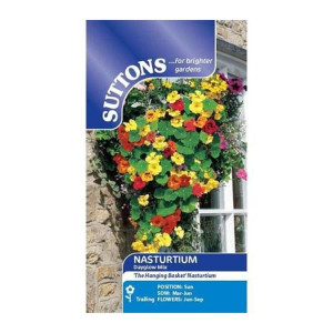 Sutton Seeds Nasturtium Dayglow Mix, Hardy Annual, Colourful Trailing Blooms for Baskets and Containers