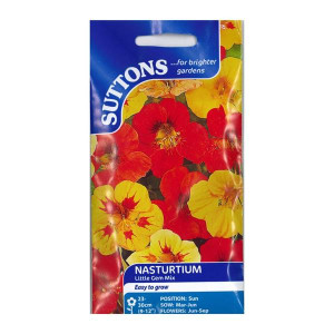 Sutton Seeds Nasturtium Little Gem Mix, Hardy Annual, Free-Draining Soil, Sunny Positions, 23-30cm, Flowers June-September