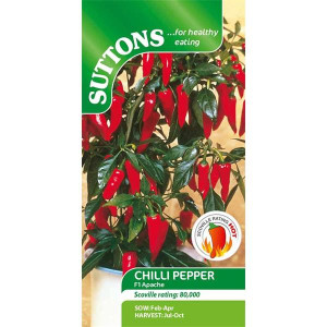 Sutton Seeds Patio Chilli Pepper Apache - 45cm (18") tall - Green (turning to Red) - 70,000-80,000 SHU
