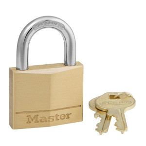 Masterlock 40mm Brass Padlock with 4-Pin Cylinder and Hardened Steel Shackle for Cut Resistance