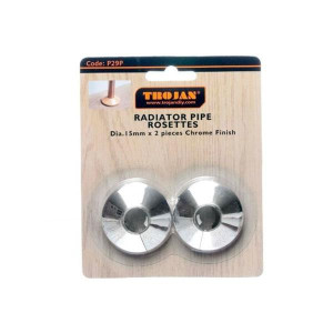 Rosettes Plastic Trojan Chrome 2Pk - Chrome-Effect Finish, Easy Installation, Versatile Use for Radiators, Sinks, and Bathroom Fixtures