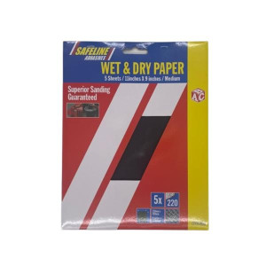 Safeline Wet/Dry Sandpaper, Medium Grit, 5 Sheets, 11 in x 9 in