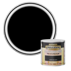 Rust-Oleum Universal All Surface Paint, Satin Black, 250Ml, Interior & Exterior Use, Non-Ferrous Metal, Galvanized Metal, Stain Blocking