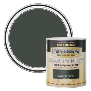 Rust-Oleum Universal Darkest Green Satin Paint, 750ml for Interior and Exterior Surfaces, Non-Ferrous and Galvanized Metal, Stain Blocking