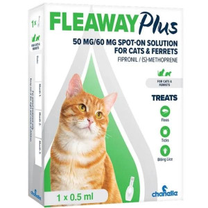 Fleaway Plus Cat & Ferrets 50Mg Spot-On Treatment, 1 Pipette, Fipronil and Methoprene, for Flea, Tick, and Lice Prevention