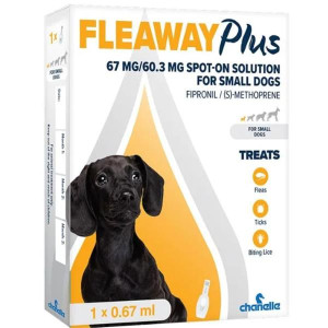 Fleaway Plus Small Dog 68Mg 1S, Flea and Tick Treatment for Dogs 2-10kg, Fipronil and Methoprene, 0.67ml Pipette