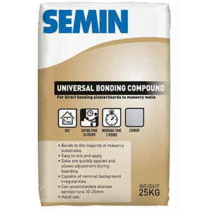 Semin Universal Bonding Compound, Gypsum Based Adhesive for Plasterboard Fixing, 25Kg