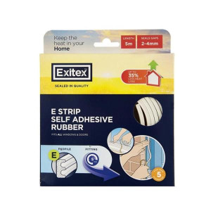 Exitex Draught Seal E White Rubber Tape, Self Adhesive, Moisture Resistant, 5M Length