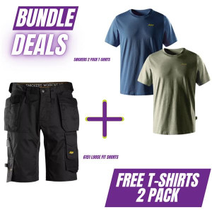 Snickers Loose Fit Work Shorts with Holster Pockets, 2Pk Free T-Shirts Bundle for Men