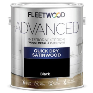 Fleetwood Advanced Quick Drying Satinwood Black Paint, 750ml, Low Odour, Fast Finish