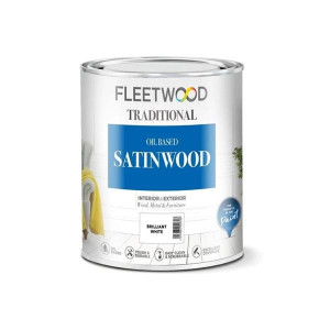 Fleetwood Satinwood White Oil Based 1L, Interior and Exterior Enamel Paint, Solvent Based, 1L, Fleetwood