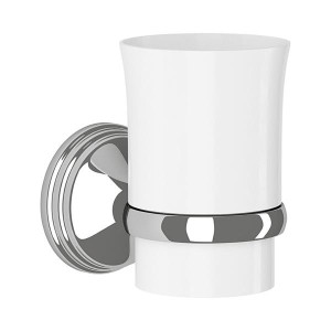 Tema Ceramic Toothbrush Holder with Chrome Finish, 17cm x 19cm, Ceramic and Chrome