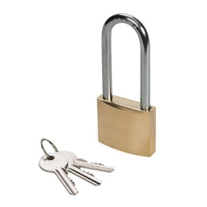 Tessi Padlock Long Shaft 40Mm - 6mm Hardened Double-Locking Shackle, 3 Brass Keys, Water Resistant