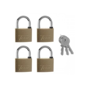 Tessi Lock 40mm Keyed Alike Padlock with 4-Pin Cylinder and 6mm Hardened Steel Shackle, 4-Pack