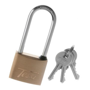 Tessi Lock 50Mm Long Shaft with 8mm Hardened Double-Locking Shackle and 3 Brass Keys for Outdoor Use