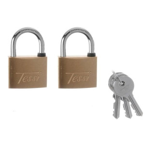 Tessi Lock 50M 2Pk Keyed Alike, 8mm Hardened Steel, Brass Nickel-Plated Keys, Water Resistant, 2 Locks