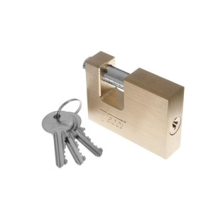 Tessi Lock 90M Rectangular, 3 Nickel-Plated Brass Keys, for Gates and Sheds