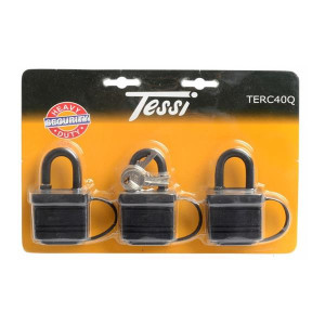 Tessi Lock 3Pk Outdoor Keyed Alike, Laminated Steel Construction, Weather Resistant, 8mm Hardened Steel Shackle, Home Security Locks