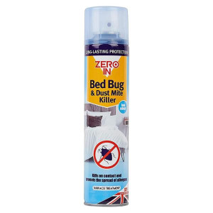 Zero In Bed Bug & Dust Mite Killer, 300ml Aerosol Spray, Low Odour, Kills on Contact, Fast Acting Formula