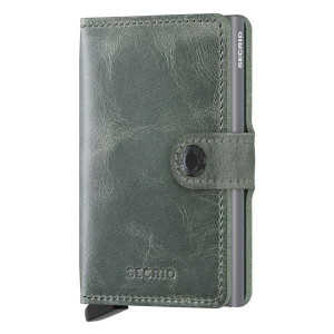 Secrid Vintage Miniwallet, Compact Card Holder with Aluminum Cardprotector, Holds 10 Cards, Banknotes, and Business Cards, Sage