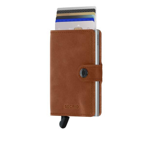 Secrid Vintage Miniwallet Cognac, Compact Card Holder with Aluminum Cardprotector, Holds 10 Cards and Cash