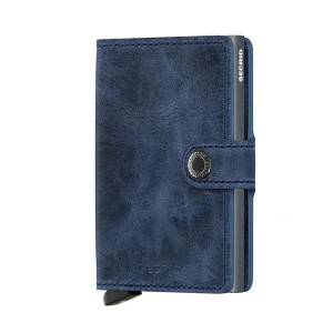 Secrid Vintage Miniwallet, Compact Card Holder with Aluminum Cardprotector, Blue