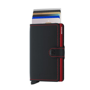 Secrid Matte Miniwallet, Compact Card Holder with Aluminum Cardprotector, Black/Red