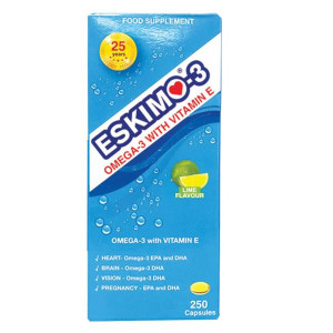 Eskimo-3 Omega 3 with Vitamin E Capsules, 250 Count, Supports Heart Health, Brain Function, and Vision, for Adults and Teenagers