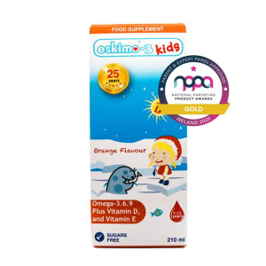 Eskimo-3 Kids Omega 3 Liquid Orange Flavour, High Strength Supplement for Brain Development and Vision, 1-12 Years, Sugar Free and Sweetener Free